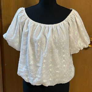 Willow and Root Iridescent Textured Cream Off the Shoulder Puff Sleeve Top Large